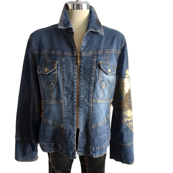 D G Dianna Fancy Blue Dennin Embellished Jacket Size M - Picture 13 of 13